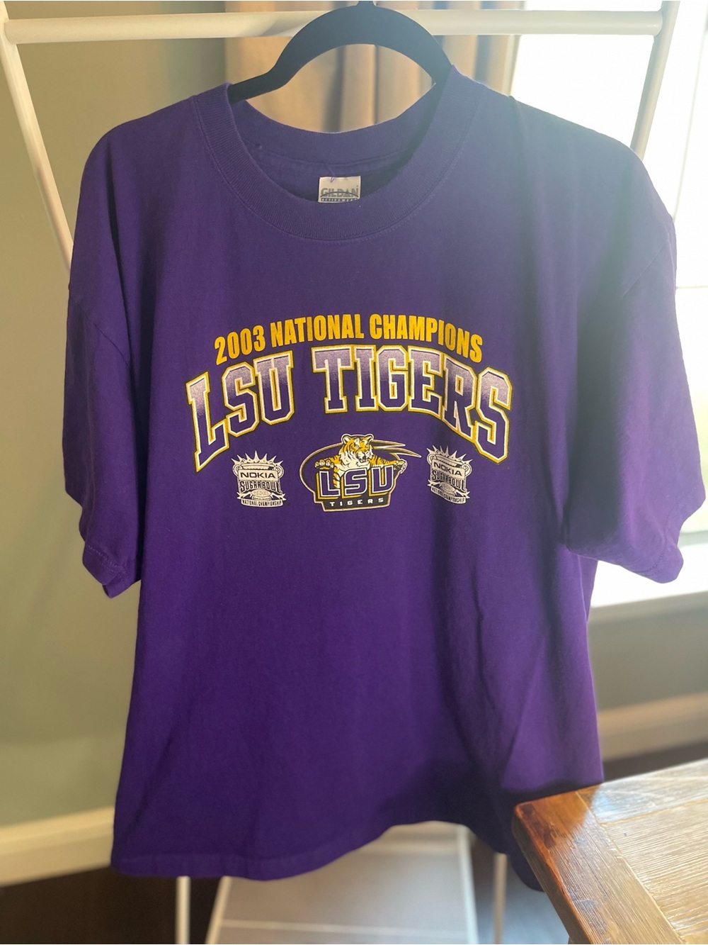 LSU Tigers 2003 National Championship T-Shirt Purple NCAA Football Tee Size L
